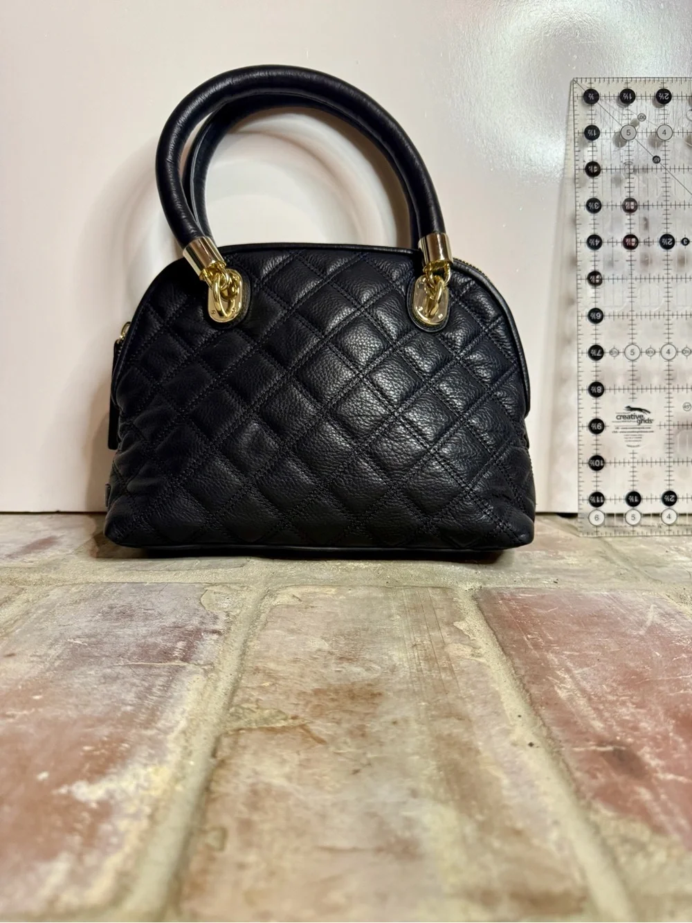 Cole Haan Black Quilted Leather Dome Satchel – Gold Hardware